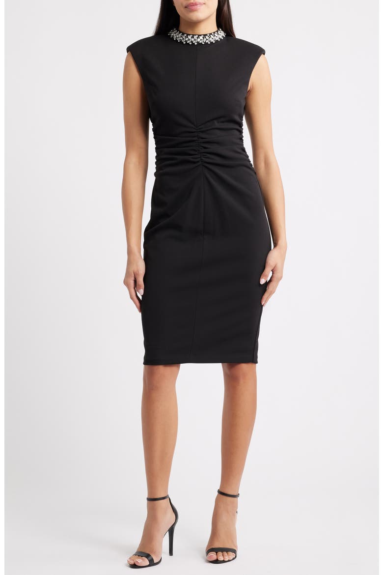 Ruched Bodycon Dress, Main, color, BLACK