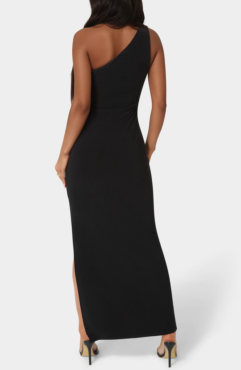 bebe One-Shoulder Slit Maxi Dress, Alternate, color, Black