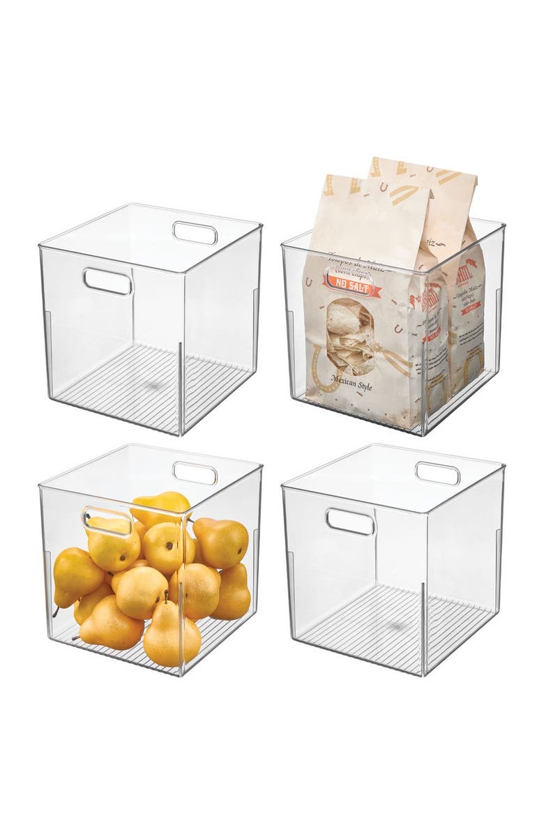 iDesign Linus Small Cube Storage Bin with Handles, Set of 4, Clear, Main, color, Clear