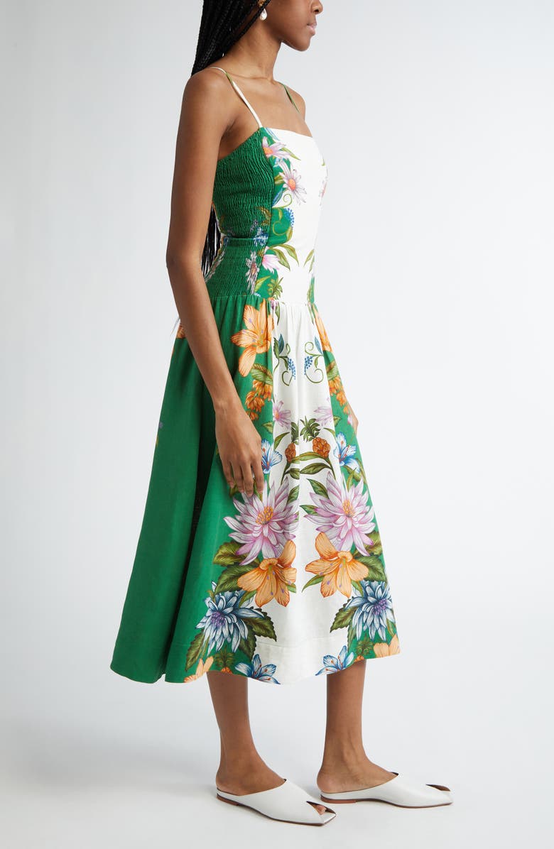 FARM Rio Sweet Bloom Dreamscape Linen Blend Midi Sundress, Alternate, color, 