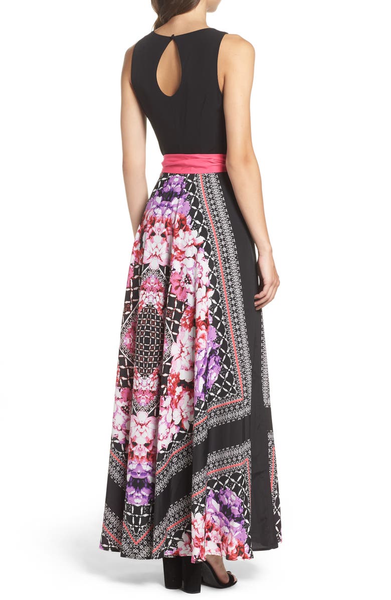 Eliza J Scarf Print Jersey & Crêpe de Chine Maxi Dress, Alternate, color,