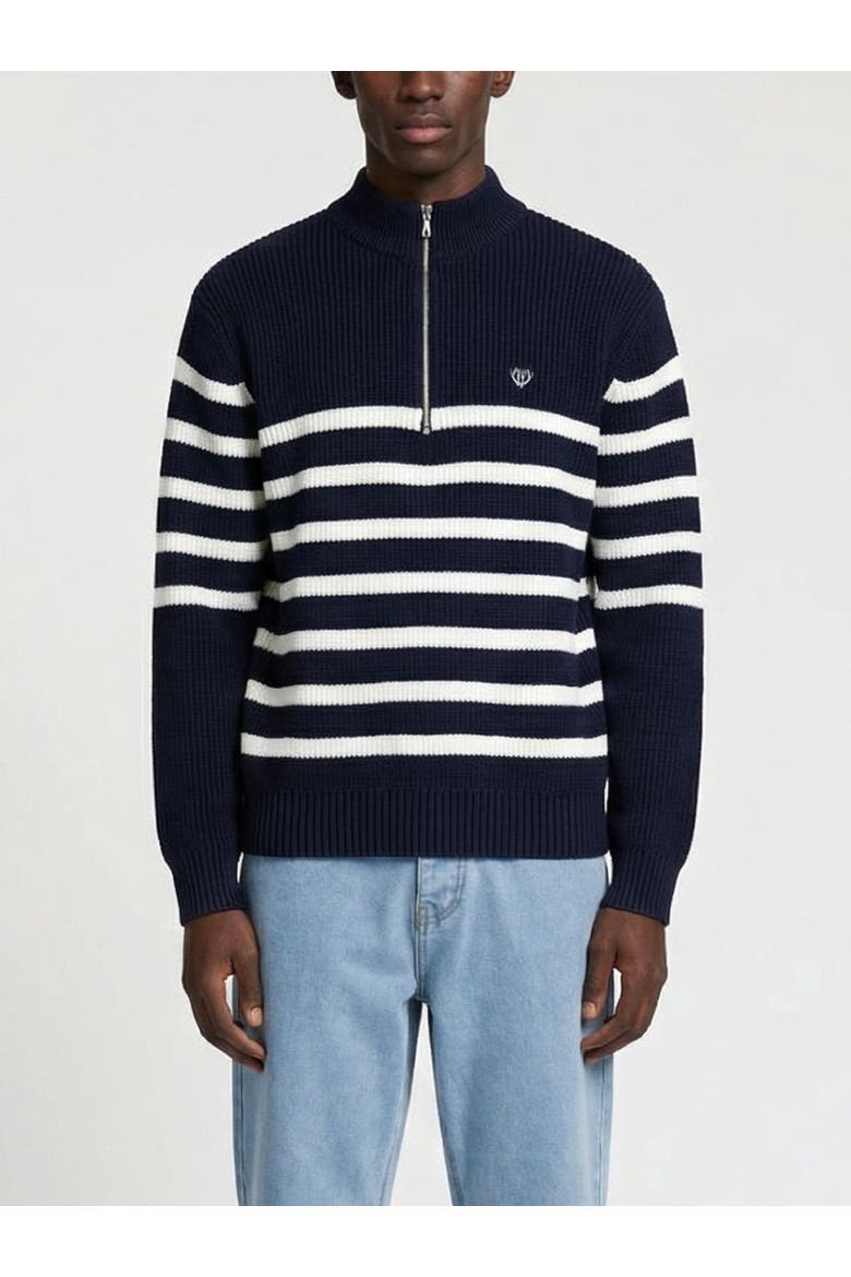 Huxley Striped Quarter Zip Sweater, Main, color, Navy
