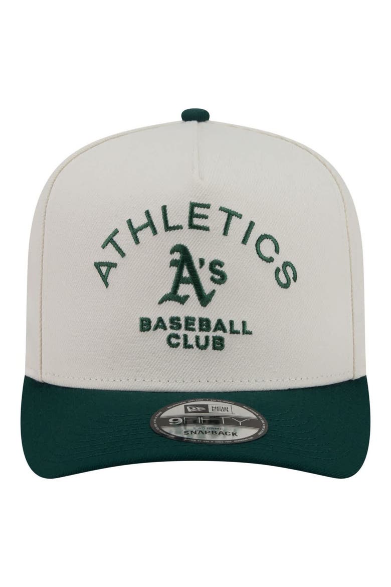 Men's New Era  Cream/Dark Green Athletics Chrome A-Frame 9FIFTY Snapback Hat, Alternate, color, Cream