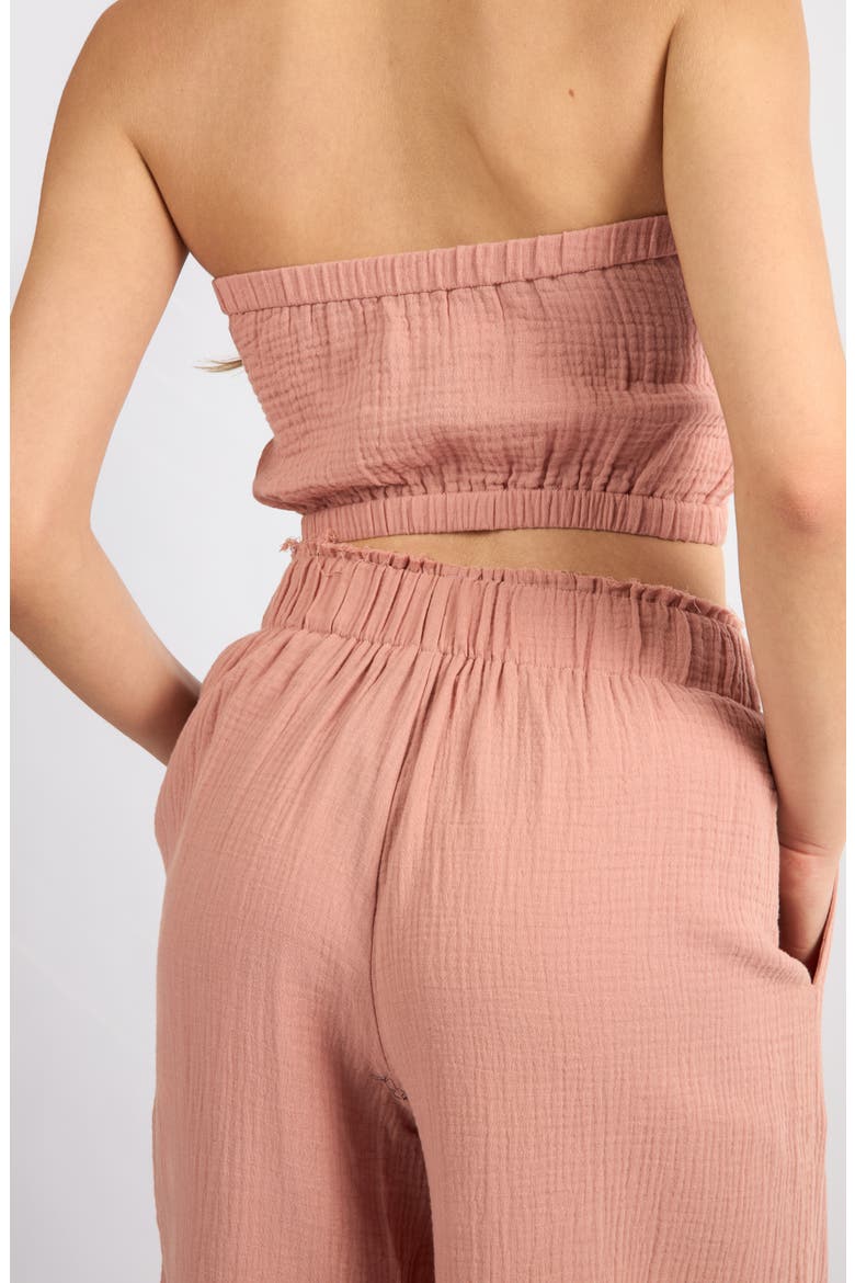 Crinkle Strapless Cotton Gauze Crop Top, Alternate, color, ROSE