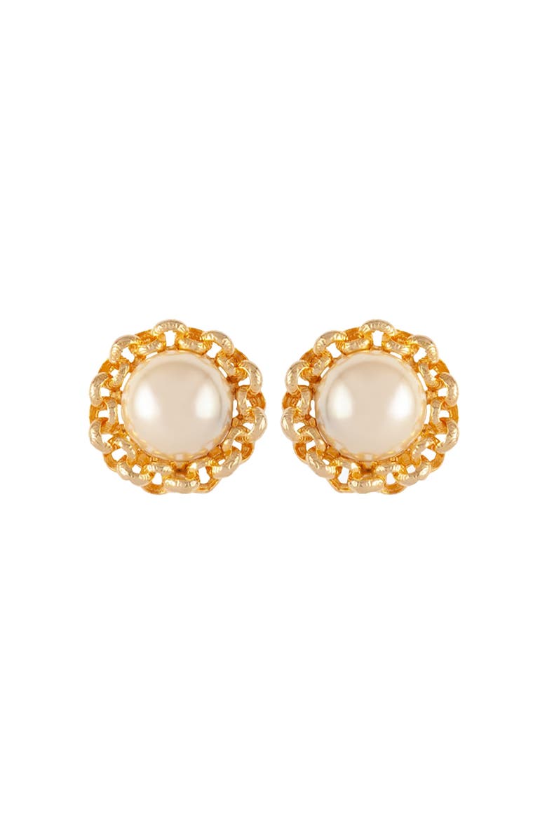 1990s Vintage Faux Pearl Clip-On Earrings, Main, color, Clip-on
