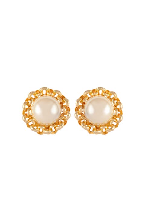 1990s Vintage Faux Pearl Clip-On Earrings
