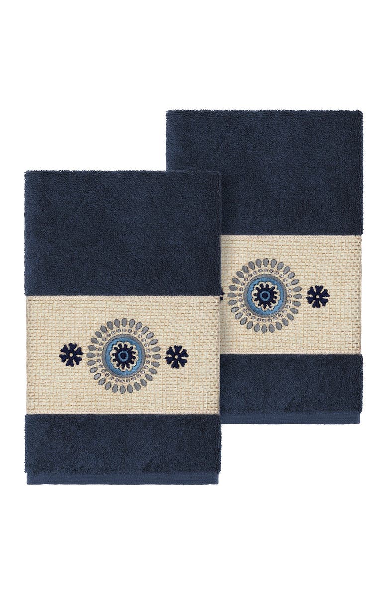Linum Home Textiles Isabell Embellished Hand Towel - Set of 2 - Midnight Blue, Main, color, Midnight Blue