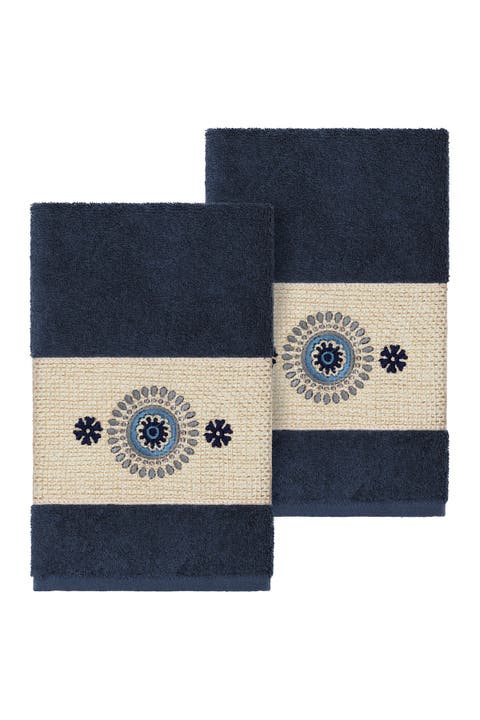 Isabell Embellished Hand Towel - Set of 2 - Midnight Blue