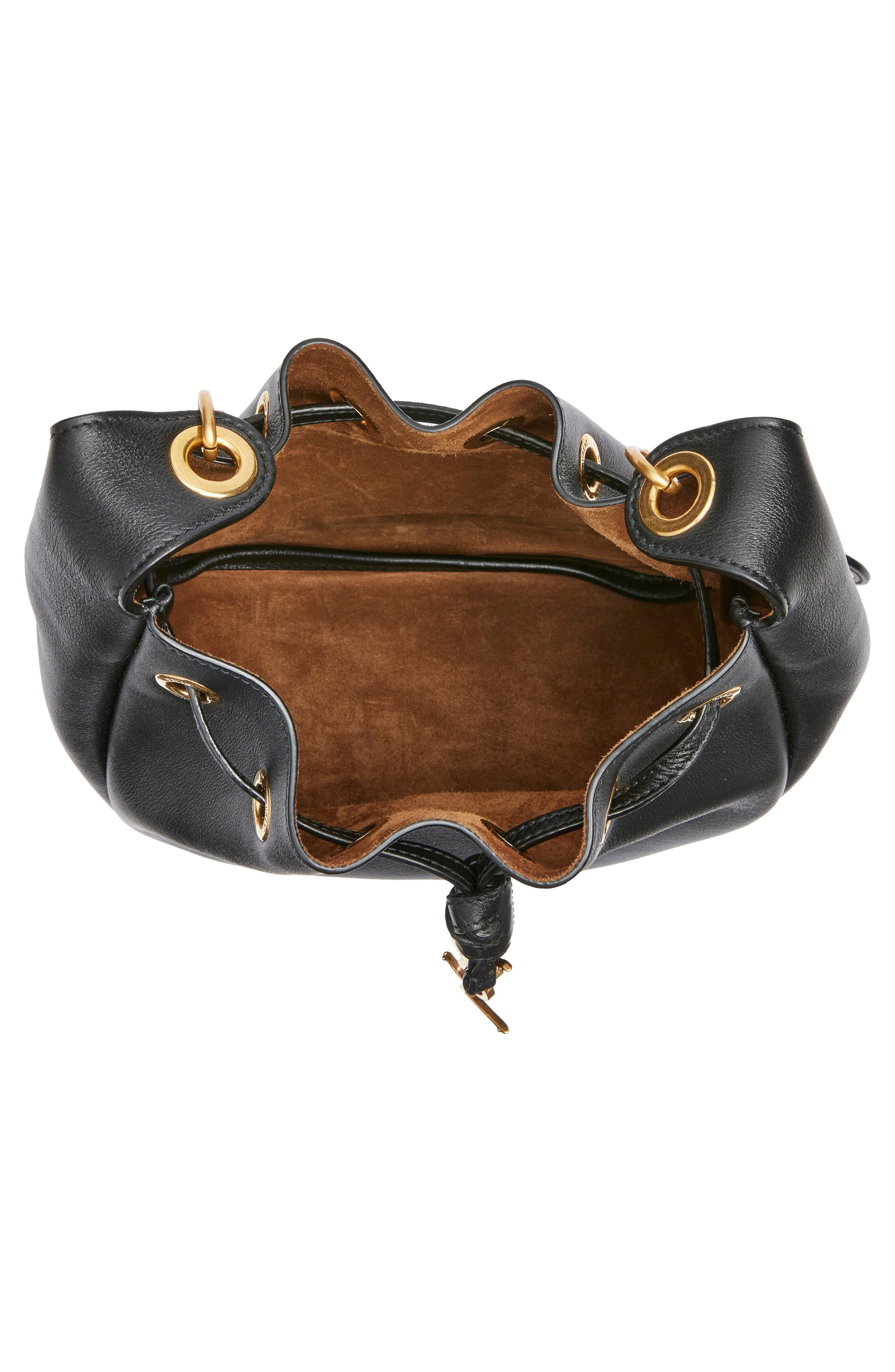 Saint Laurent Paris VII Leather Bucket Bag, Alternate, color, Noir/ Caramel Cognac