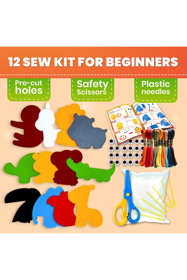 Kids Sewing Craft Kit with Felt Toys, Alternate, color, Safari