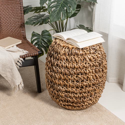 Jonathan Y Sage 21" Rustic Bohemian Barrel-style Abaca/iron Handwoven Stool, Brown In Brown