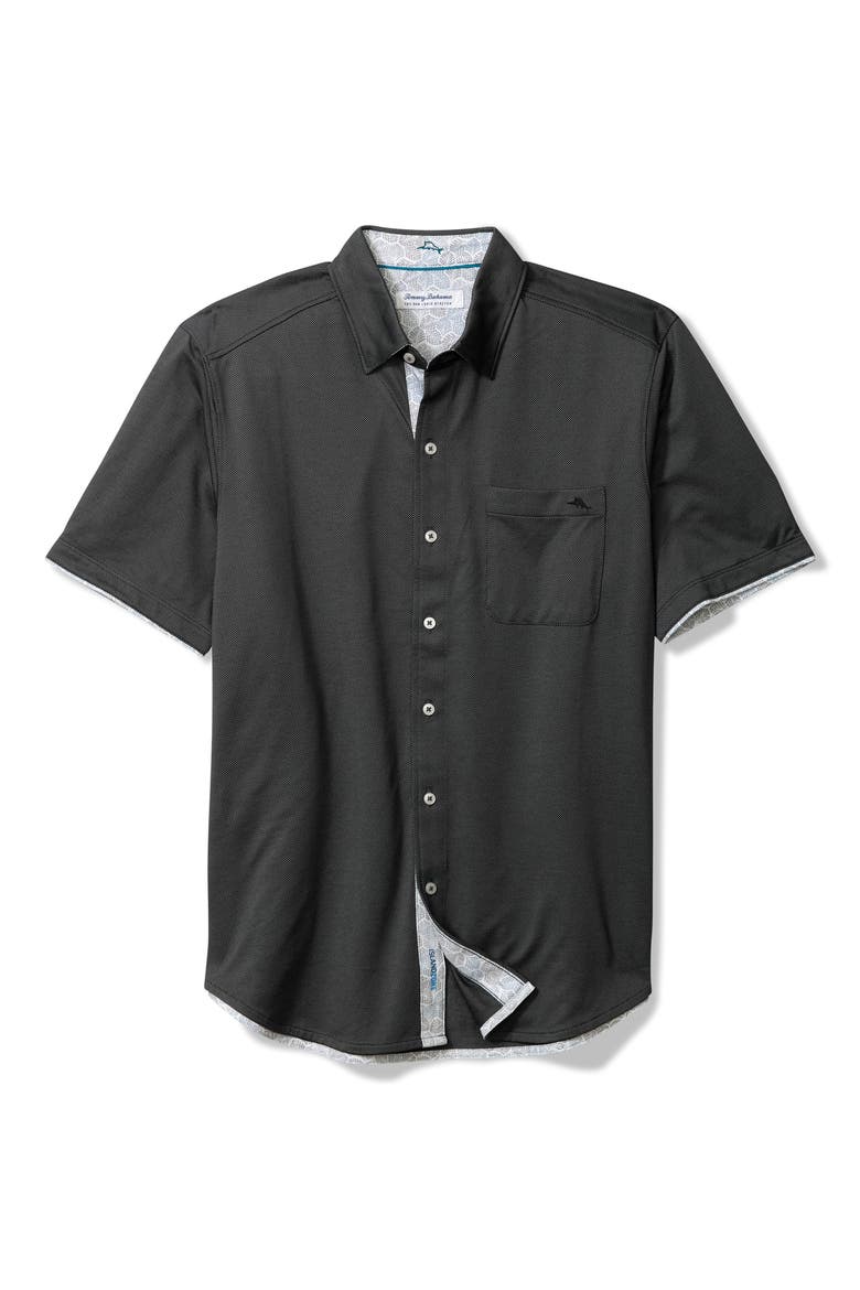 San Lucio Tri Leaf Geo Happy Hour IslandZone® Button-Up Shirt, Main, color, COAL