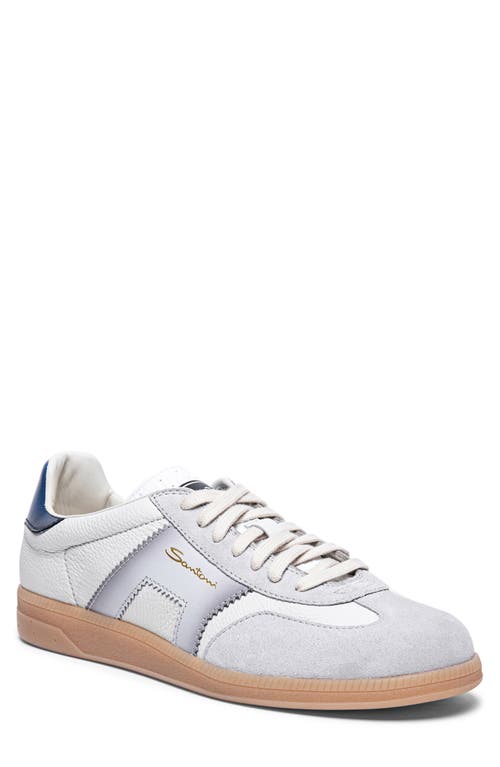 Santoni Dbs Leather And Suede Sneakers In White