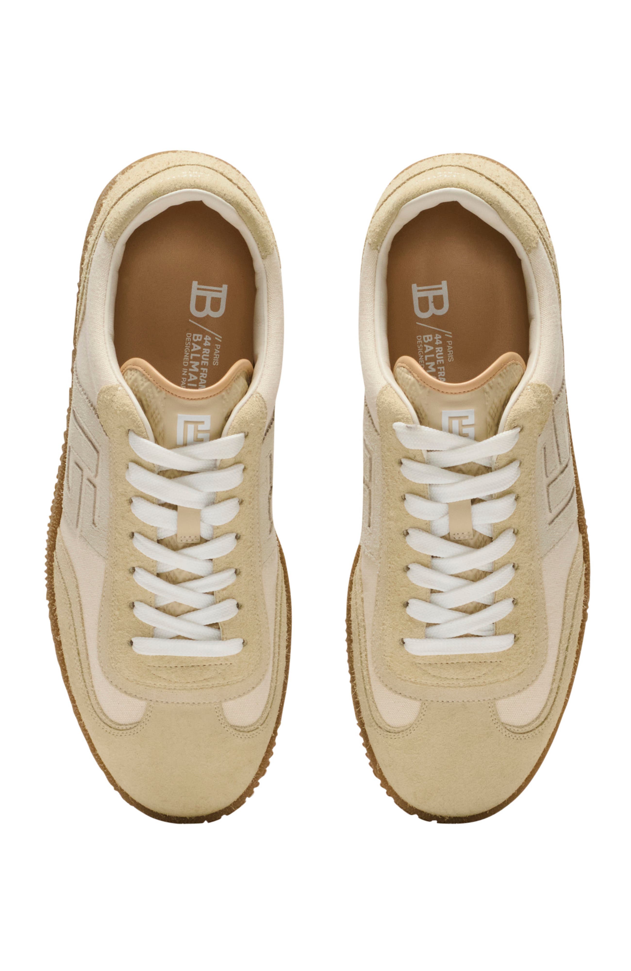Balmain Swan trainers in suede, aged suede and canvas, Alternate, color, Beige