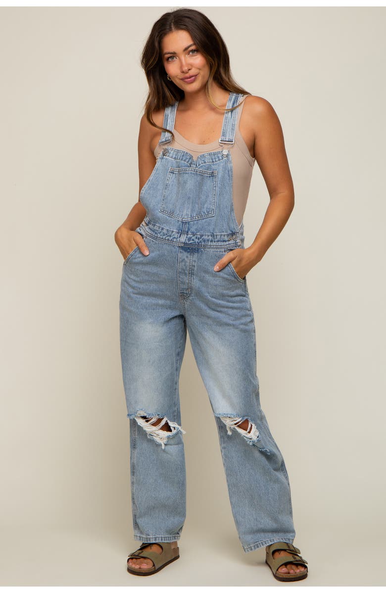 PinkBlush Wash Distressed Maternity Overalls, Alternate, color, Light Blue