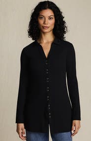 Lands' End Long Sleeve Polished Rib Button Through Tunic Shirt