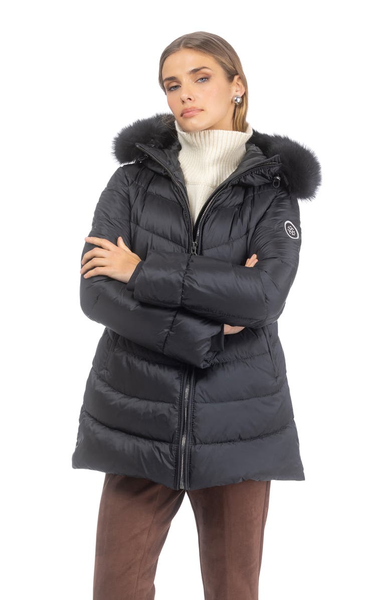 GORSKI Apres-Ski Mid Jacket With Detachable Genuine Shearling Hood Trim, Alternate, color, Black/Black