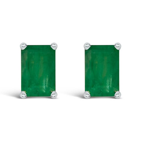 14K Gold 6x4MM Emerald Shaped Gemstone Solitaire Stud Earrings