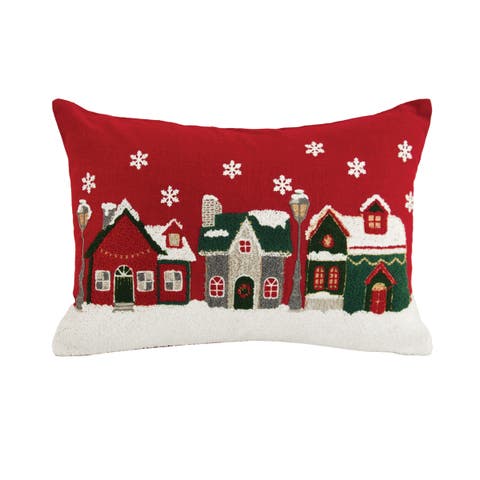 Christmas Snowy Village Winter Wonderland Cotton Blend Accent Pillow 14" x 22"