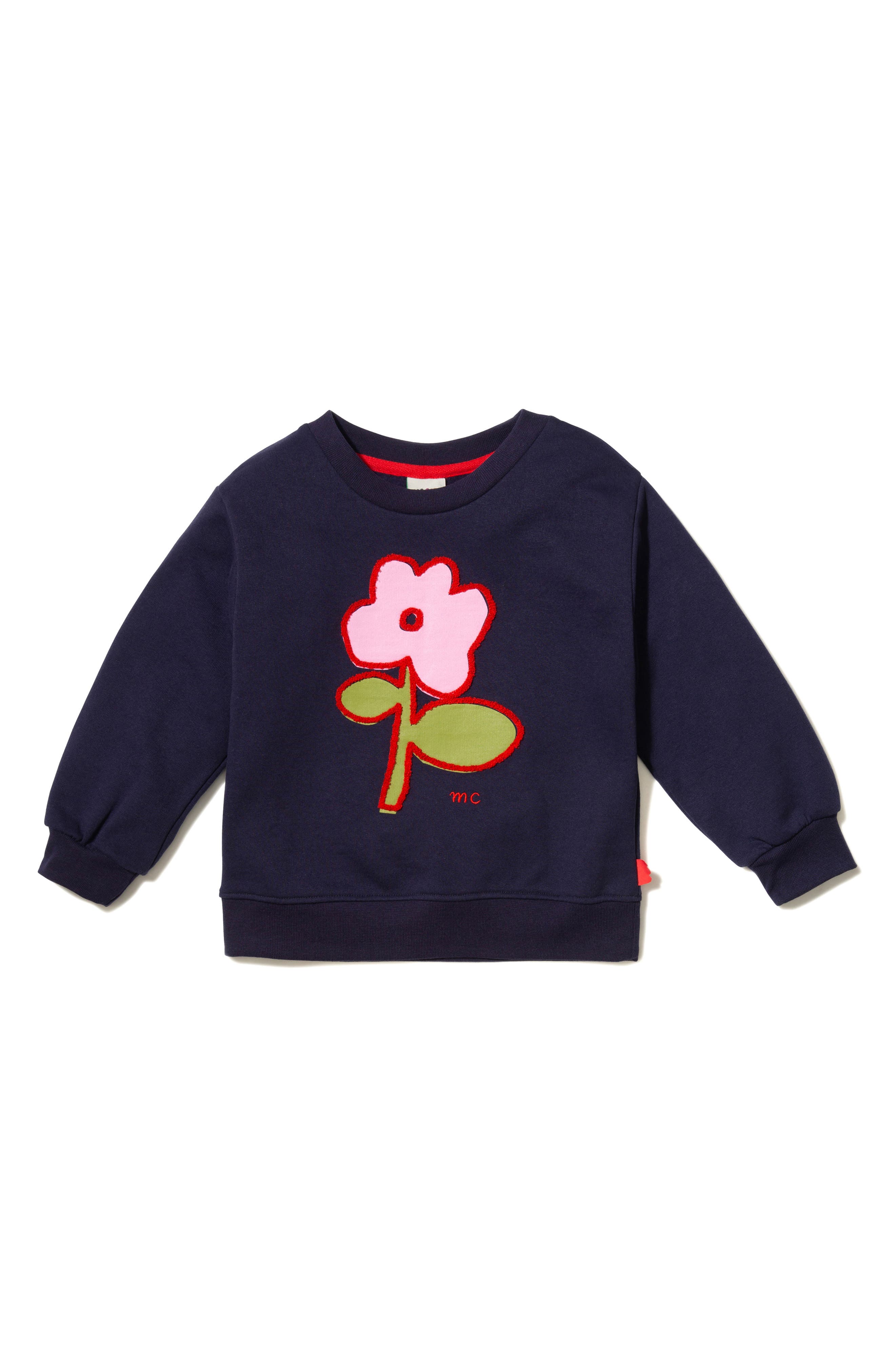 Mon Coeur Kids' Floral Appliqué Recycled Cotton Blend Sweatshirt in Navy/Bonbon 