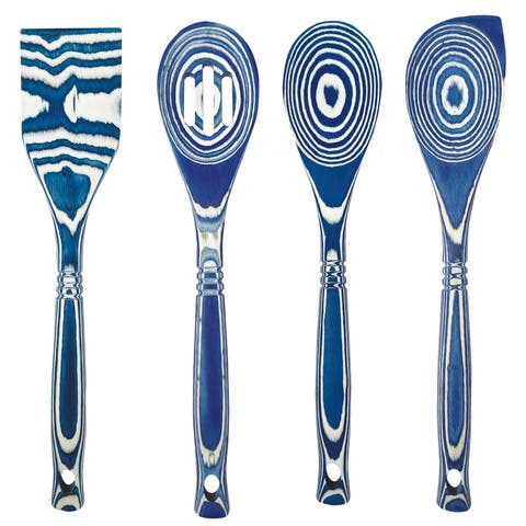 4 Piece Pakkawood Cooking and Serving Utensil Set, Blueberry