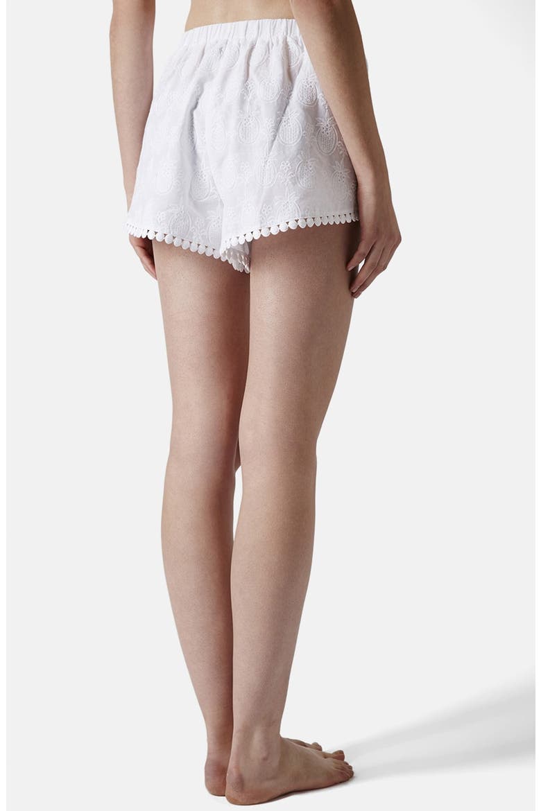 Pineapple Embroidered Cotton Shorts, Alternate, color, WHITE