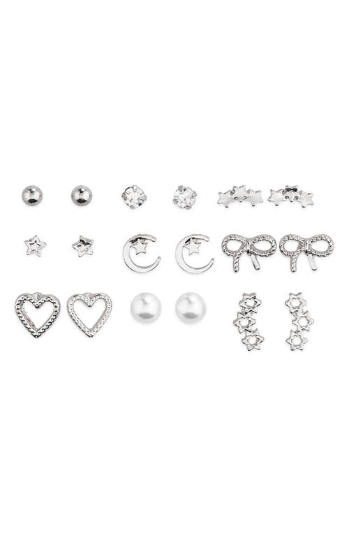 BP. Set of 9 Assorted Earrings in Rhodium 