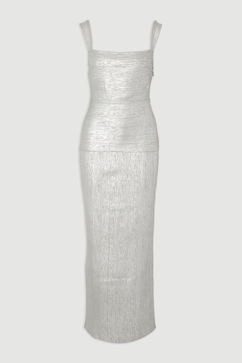 Metallic Strappy Knit Maxi Dress, Alternate, color, Silver