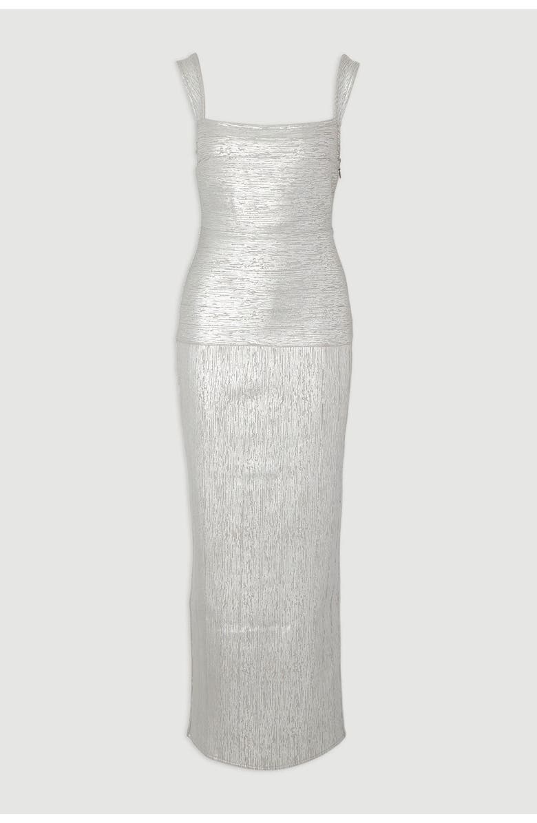 Karen Millen Metallic Strappy Knit Maxi Dress, Alternate, color, Silver