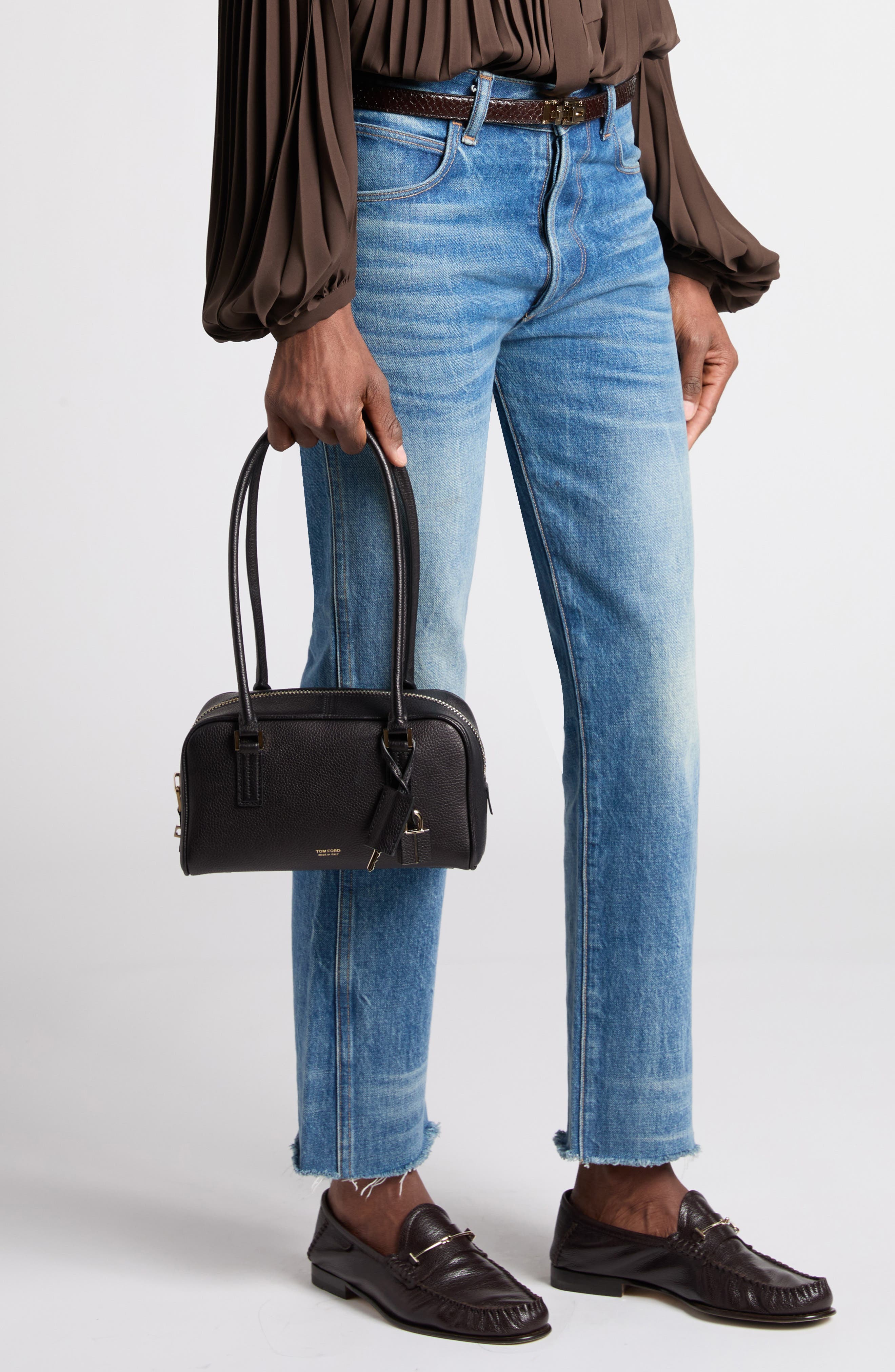 Mini Stryke Leather Shoulder Bag, Main, color, BLACK