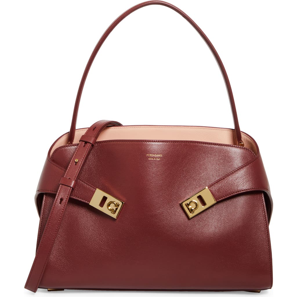Ferragamo Small Hug Leather Shoulder Bag In College Red/plaster
