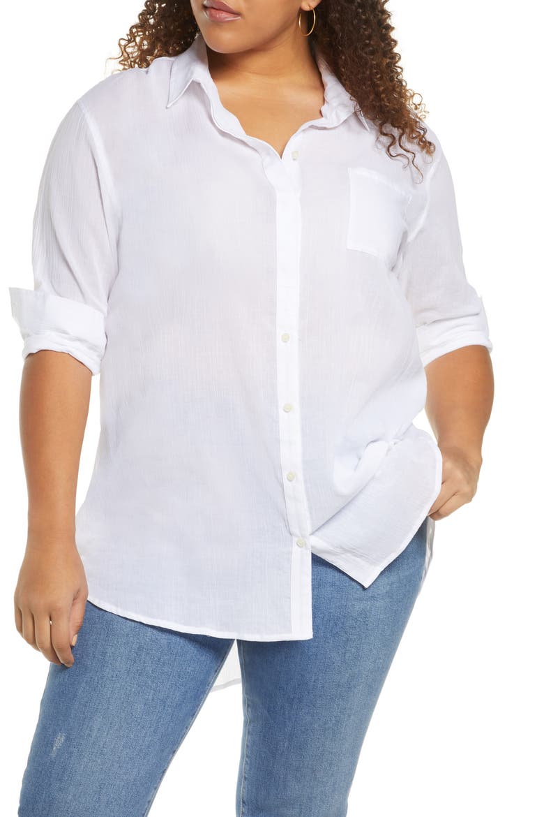 Gauzy Cotton Tunic Blouse, Main, color, WHITE
