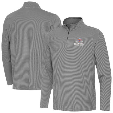 Men's Antigua Black New York Knicks 2026 NBA Finals Champions Wordmark Twine Quarter-Zip Pullover