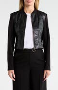 PATRIZIA LUCA Mixed Media Faux Leather Bomber Jacket