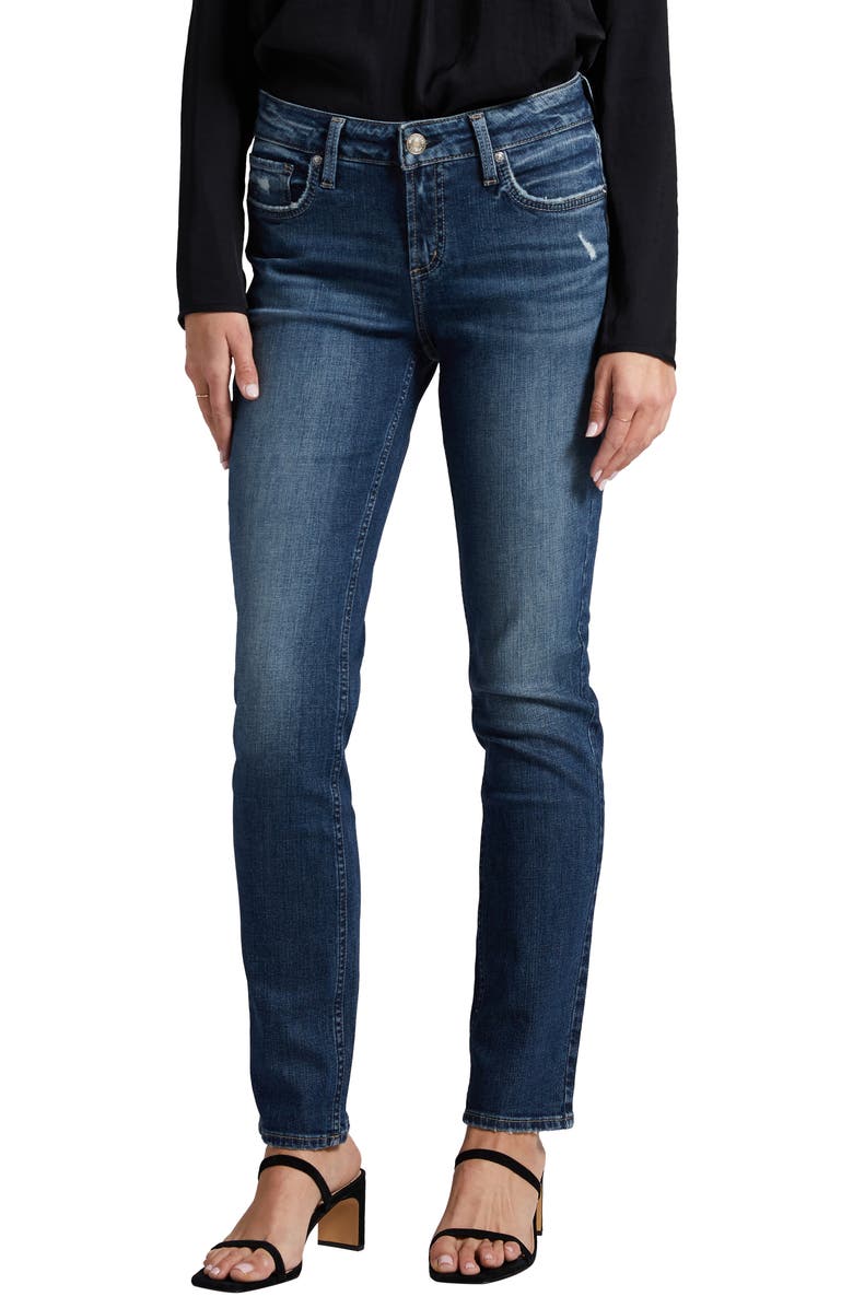 Silver Jeans Co. Elyse Distressed Ankle Straight Leg Jeans, Main, color,