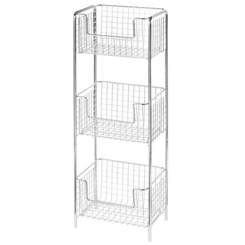 Steel Freestanding 3-Tier Storage Organizer Tower with Baskets - Chrome