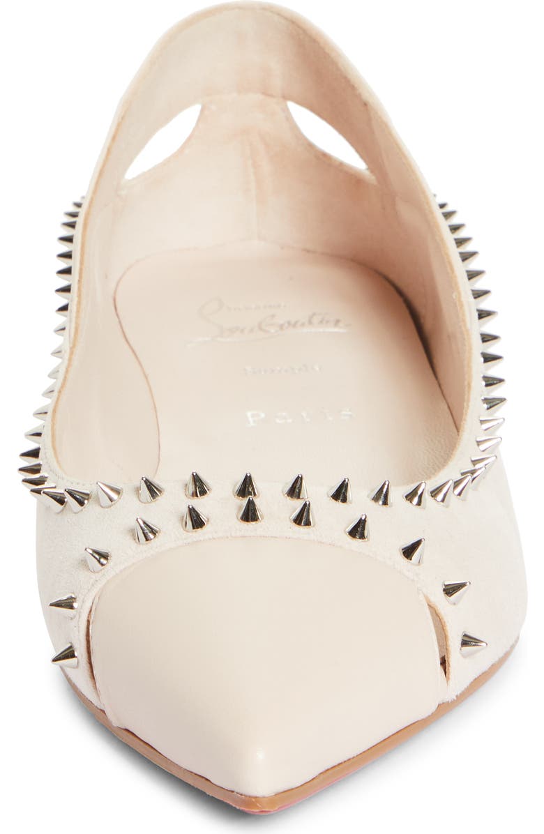Christian Louboutin Duvettina Spikes Pointed Toe Ballet Flat, Alternate, color, F608 Leche/ Lin Leche