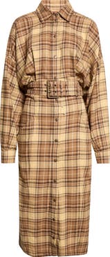 DIESEL® D-Edalus Plaid Long Sleeve Cotton Flannel Midi Shirtdress