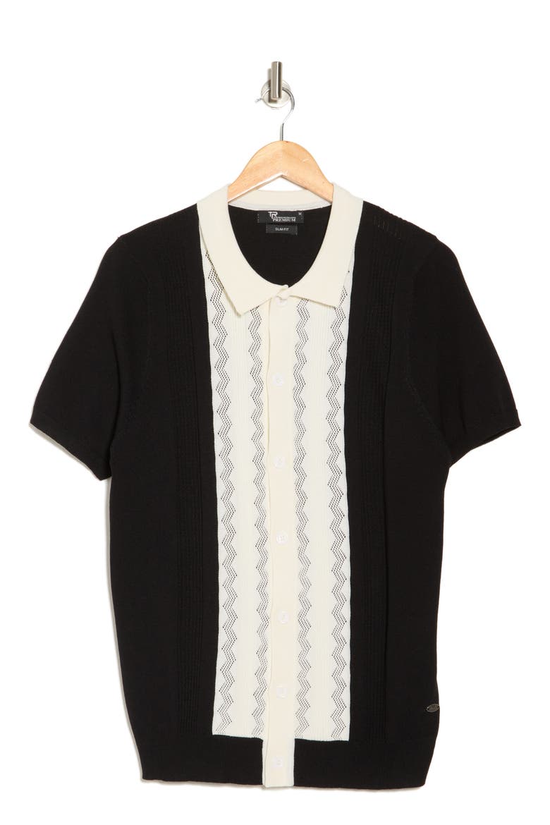 Textured Sweater Knit Polo, Alternate, color, BLACK