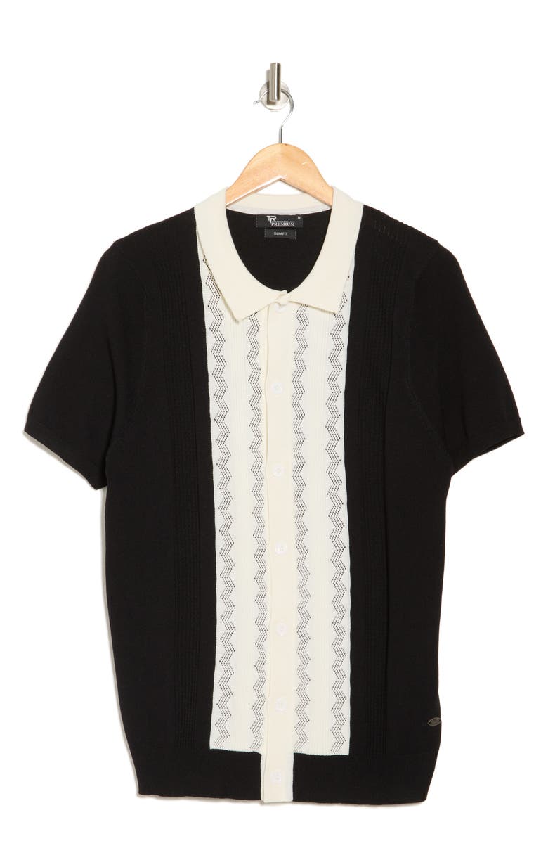 T.R. PREMIUM Textured Sweater Knit Polo, Alternate, color, Black