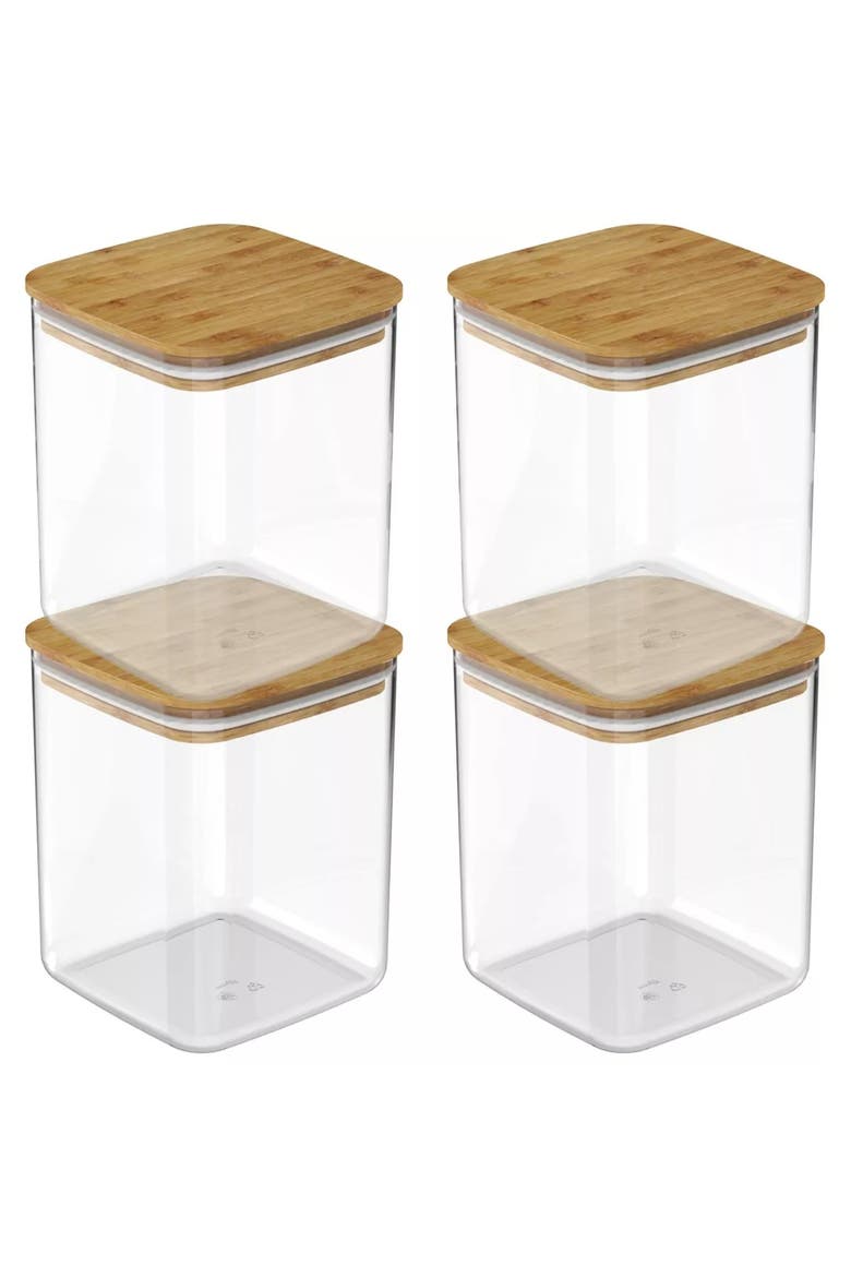 Clear Stackable Airtight Food Storage Container Set with Wood Lid 8 Piece, Main, color, Clear