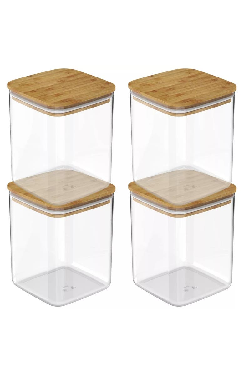 OU Clear Stackable Airtight Food Storage Container Set with Wood Lid 8 Piece, Main, color, Clear