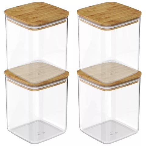Clear Stackable Airtight Food Storage Container Set with Wood Lid 8 Piece (4 Jars + 4 Lids)