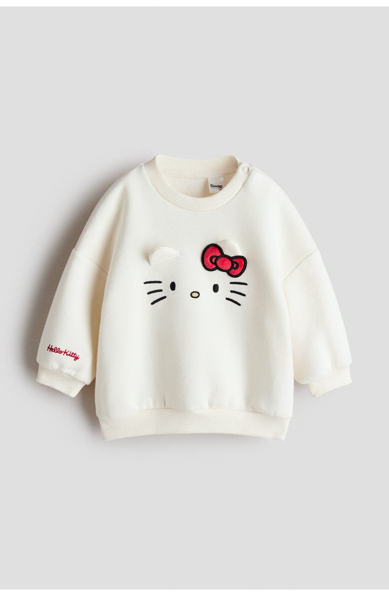 H&M Motif-detail Sweatshirt, Main, color, White/Hello Kitty