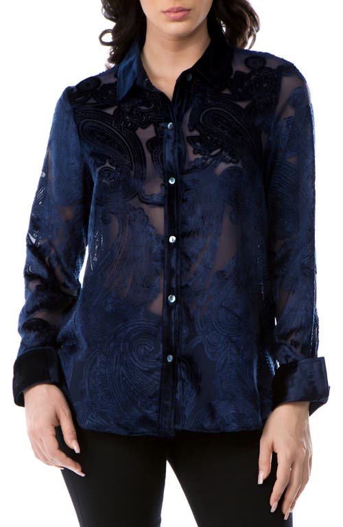 Apny Burnout Velvet Button-up Shirt In Navy