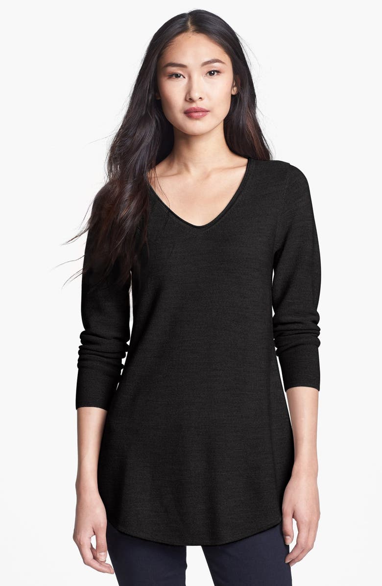 Eileen Fisher Shirttail Hem V-Neck Merino Sweater, Main, color, 