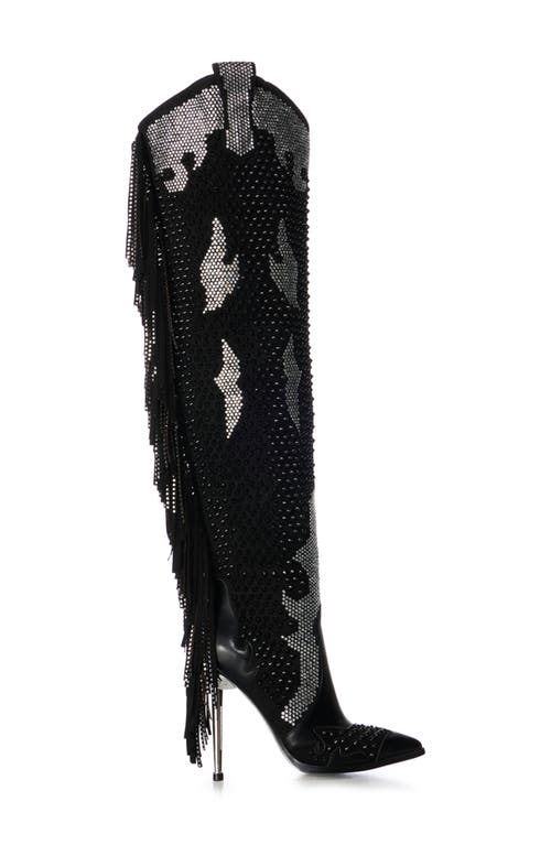 Azalea Wang Crewe Fringe Over The Knee Boot In Black