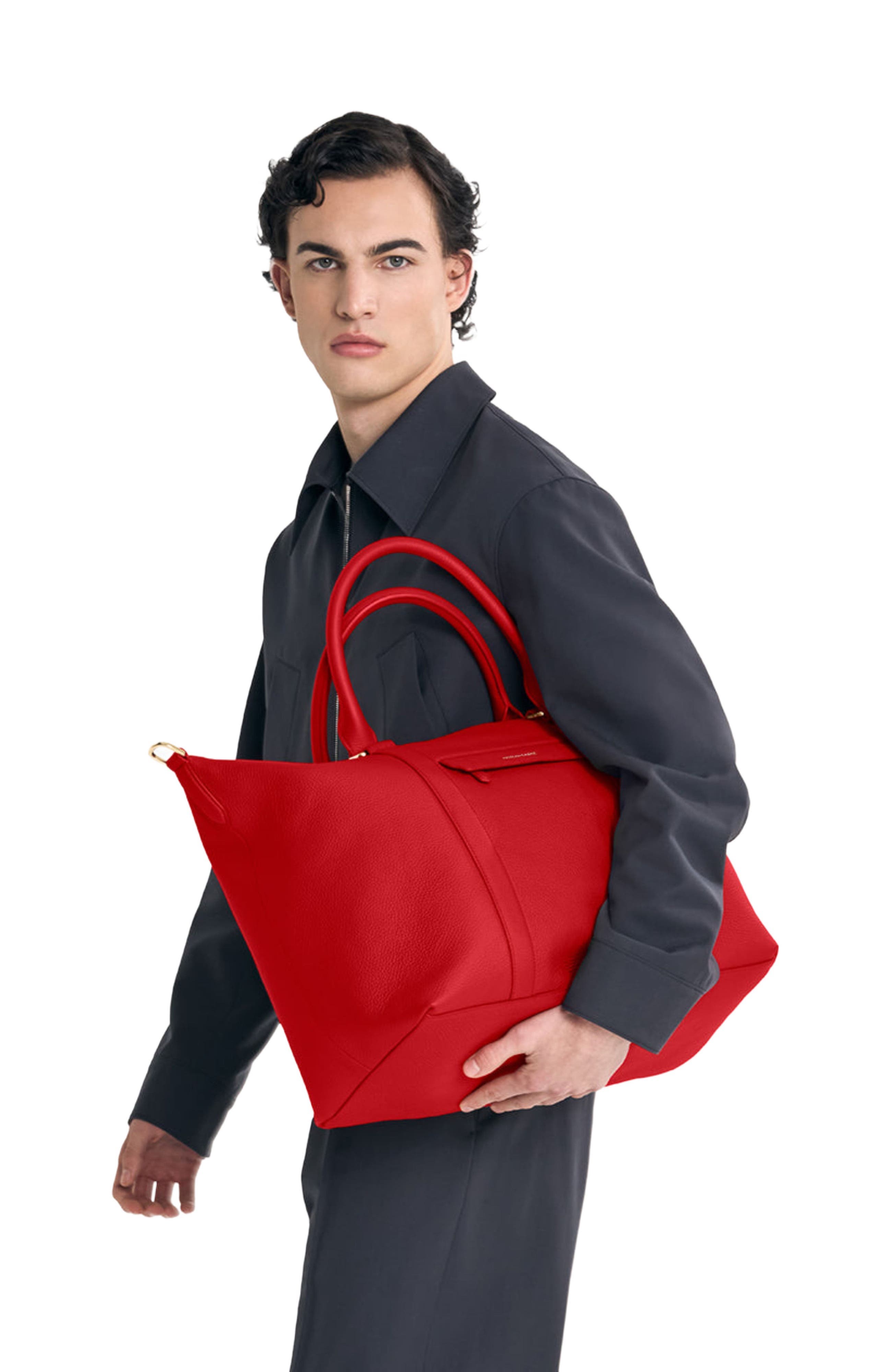 Large Leather Weekender Bag, Alternate, color, Pomegranate Red