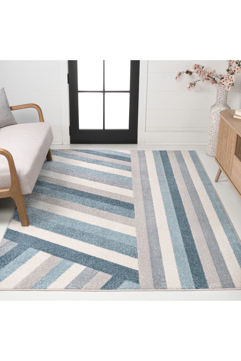 Retro Rainbow Contemporary Stripe Area Rug, Alternate, color, Blue/Cream/Gray