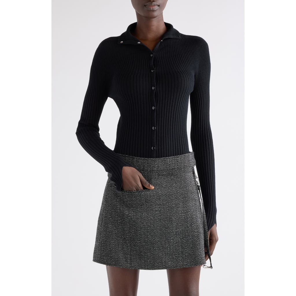 Courrèges Classic Rib Cotton Blend Snap-up Top In Black